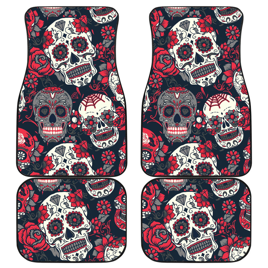 Set of 4 pcs sugar skull car mats