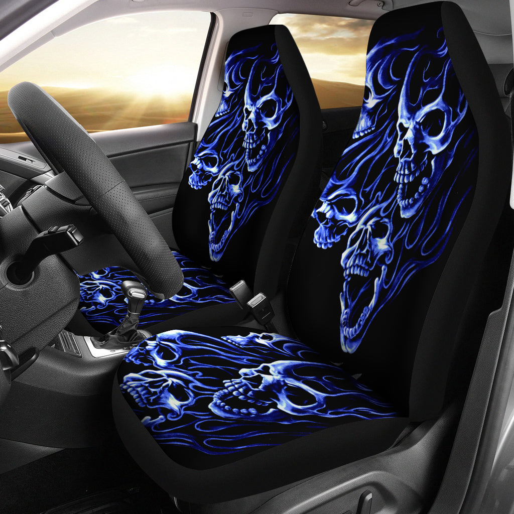 Set 2 pcs Flaming Gothic skull car seat covers