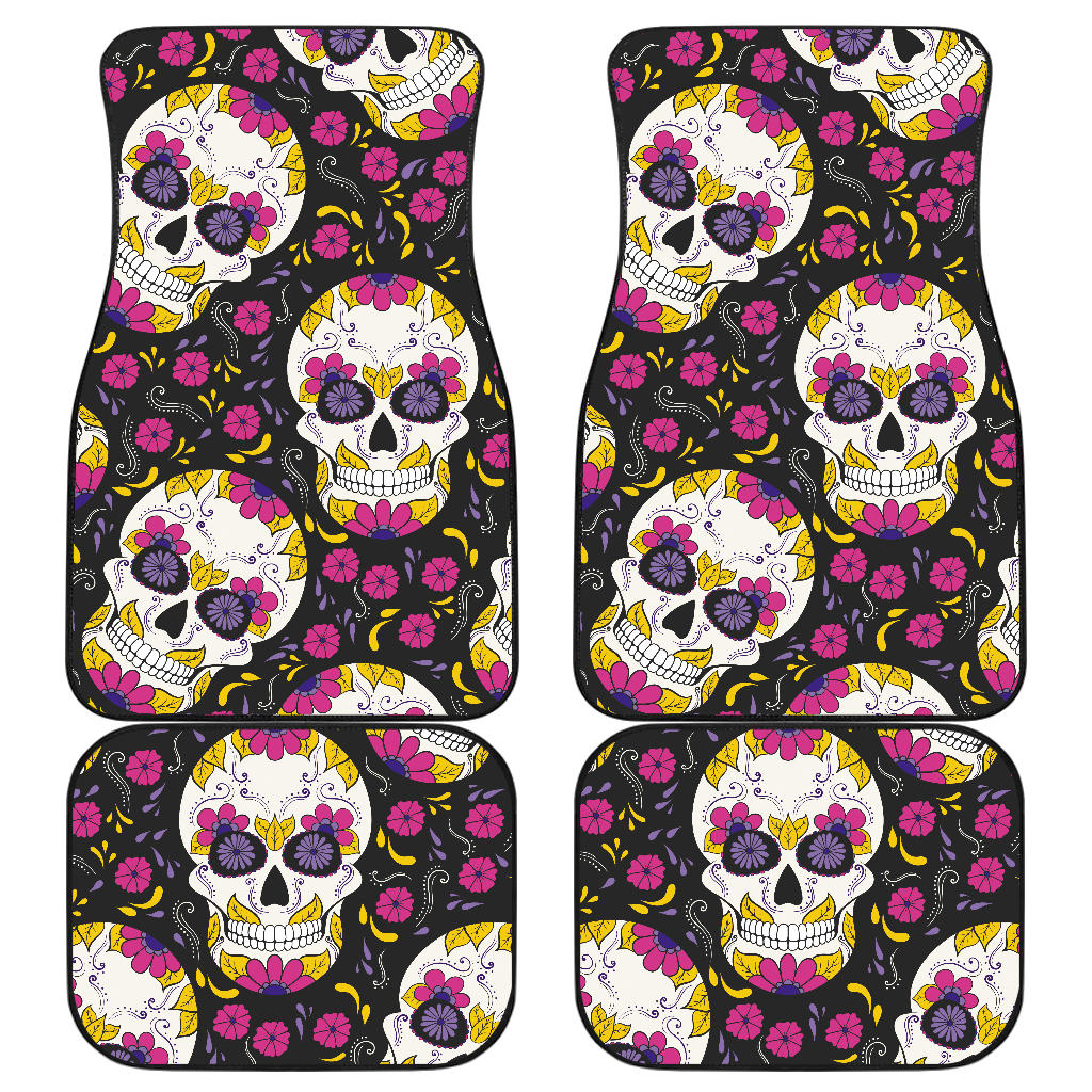 Set of 4 pcs sugar skull day of the dead car mat