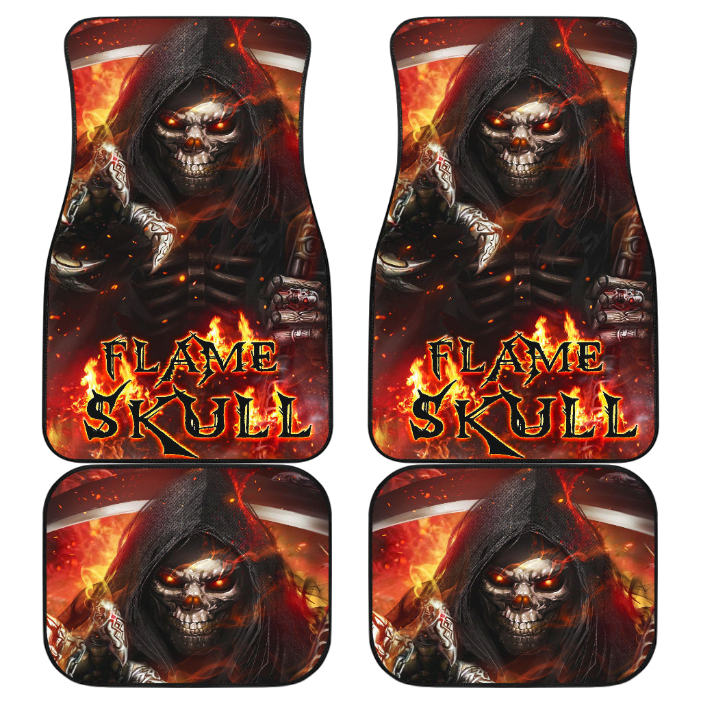 Set of 4 pcs flaming skull car mats