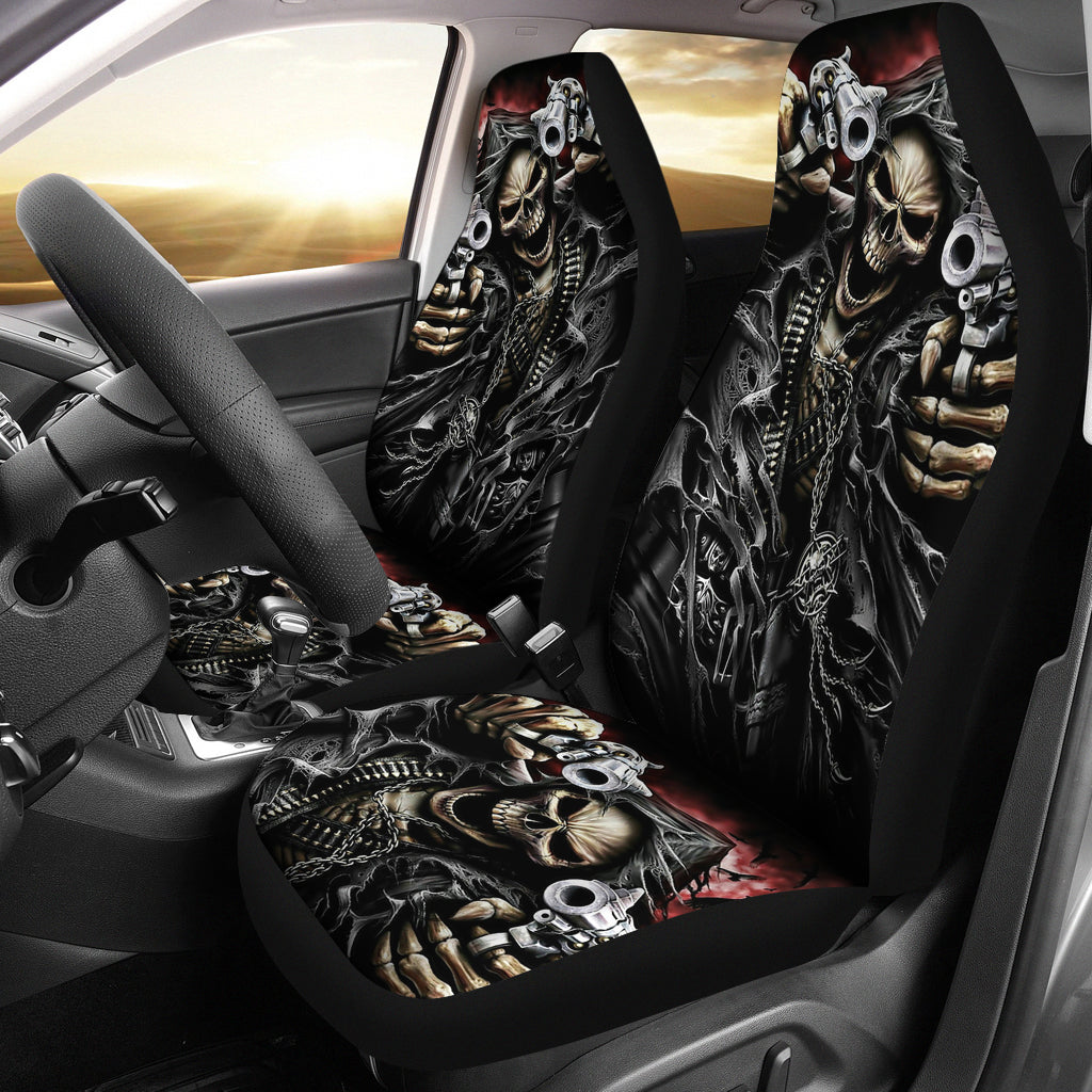 Set 2 pcs - grim reaper skull Gothic seat cover sugar skulls