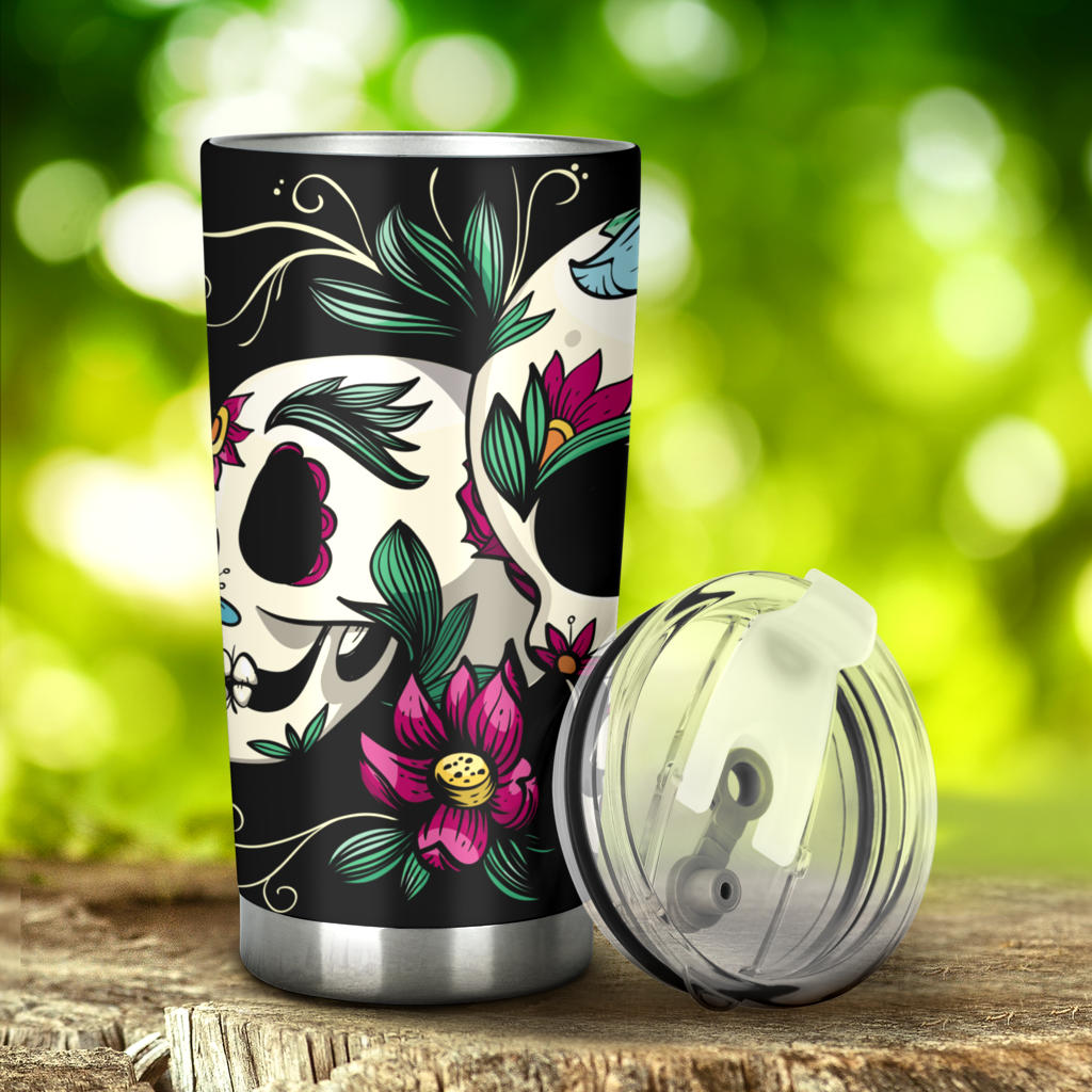 Sugar skull floral tumbler mug cup