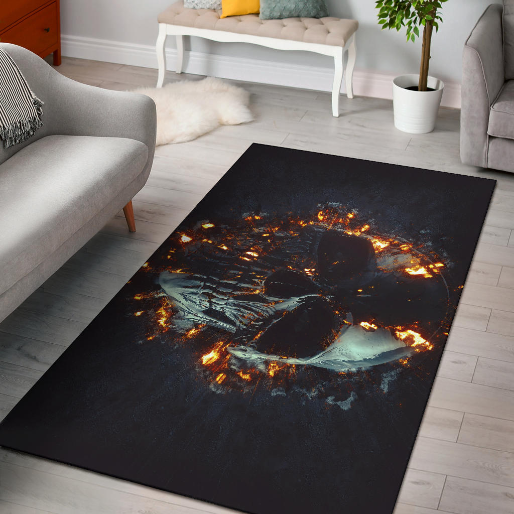 Flaming skull gothic rug mat carpet