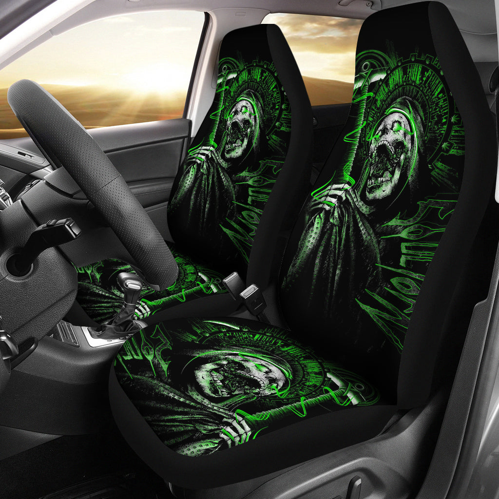 Set 2 pcs Gothic green skull car seat covers