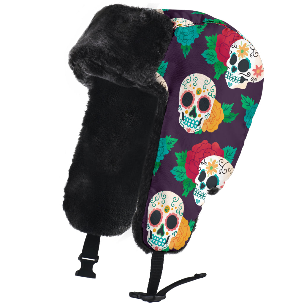 Sugar skull trapper hat