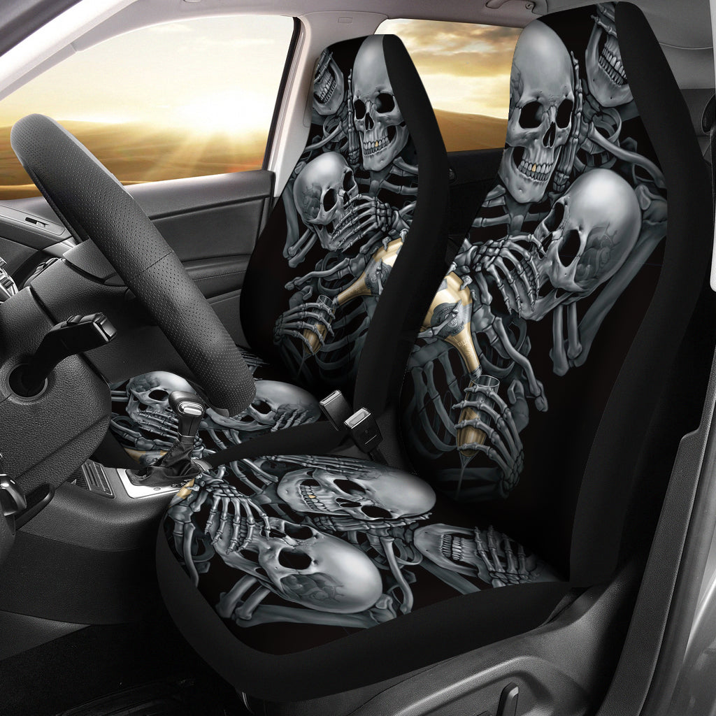 Set 2 pcs No see no hear no speak skull gothic car seat cover