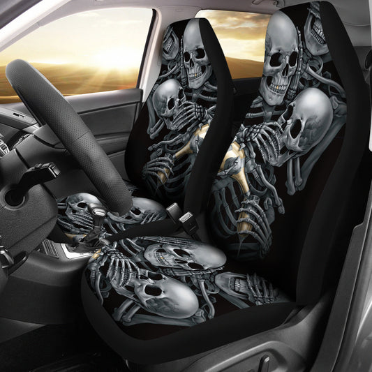 Set 2 pcs No see no hear no speak skull gothic car seat cover