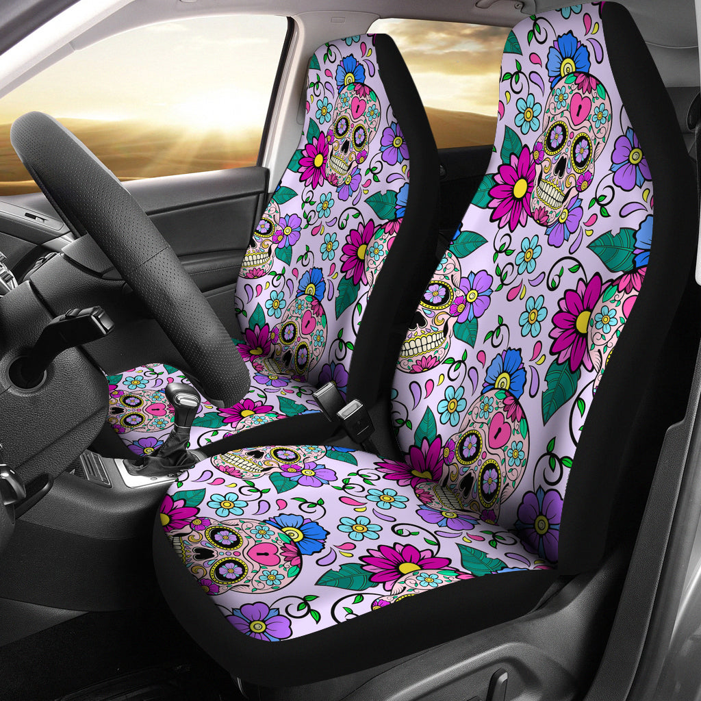 Set of 2 - Sugar Skulls - Car Seat Covers