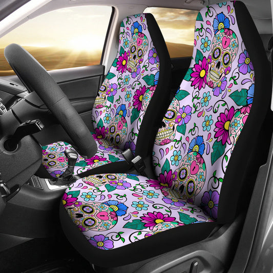 Set of 2 - Sugar Skulls - Car Seat Covers