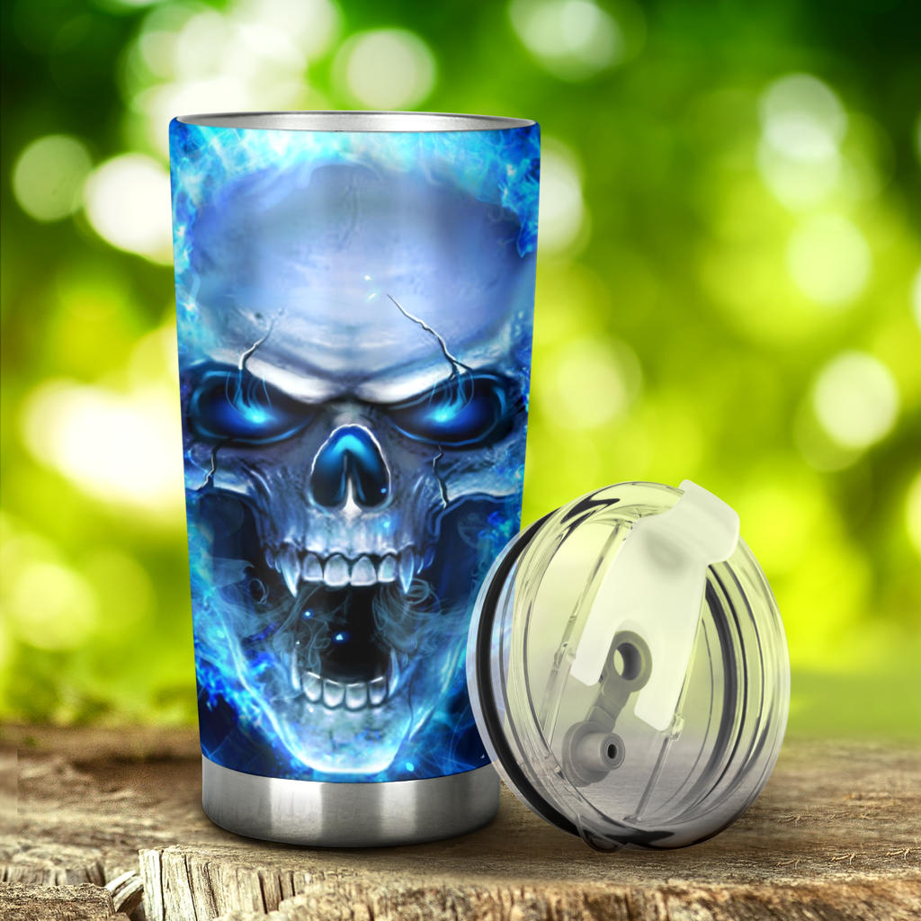 Fire skull tumbler mug