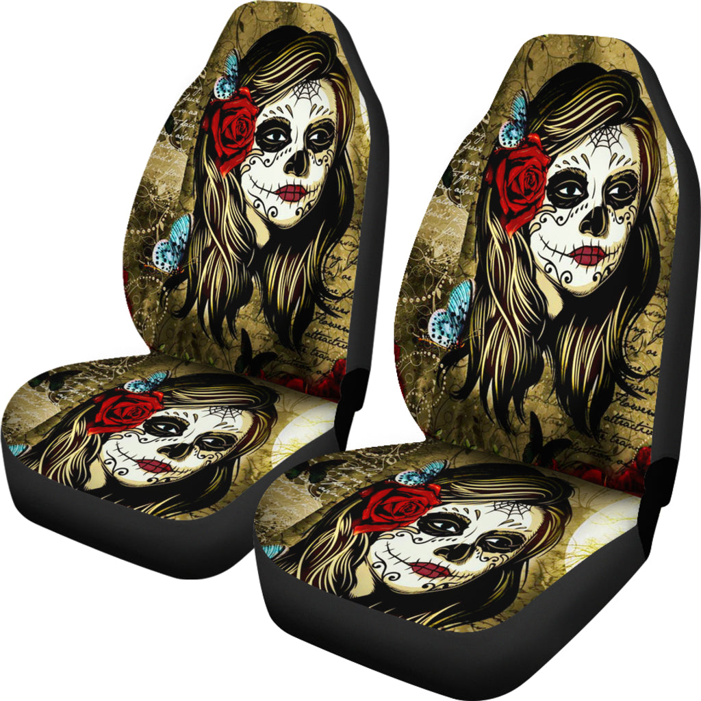 Set 2 pcs Sugar skull girl skull car seat covers