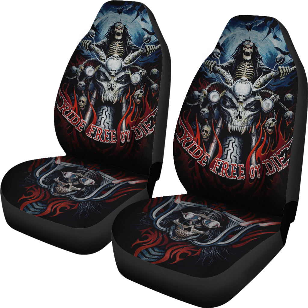 Set of 2 pcs biker skull girl car seat covers