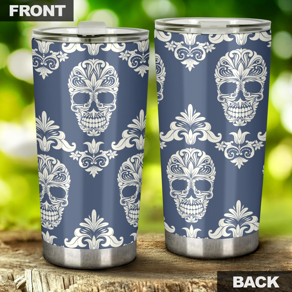 Sugar skull floral tumbler mug cup