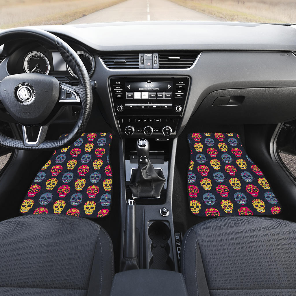 Set of 4 sugar skulls car mats