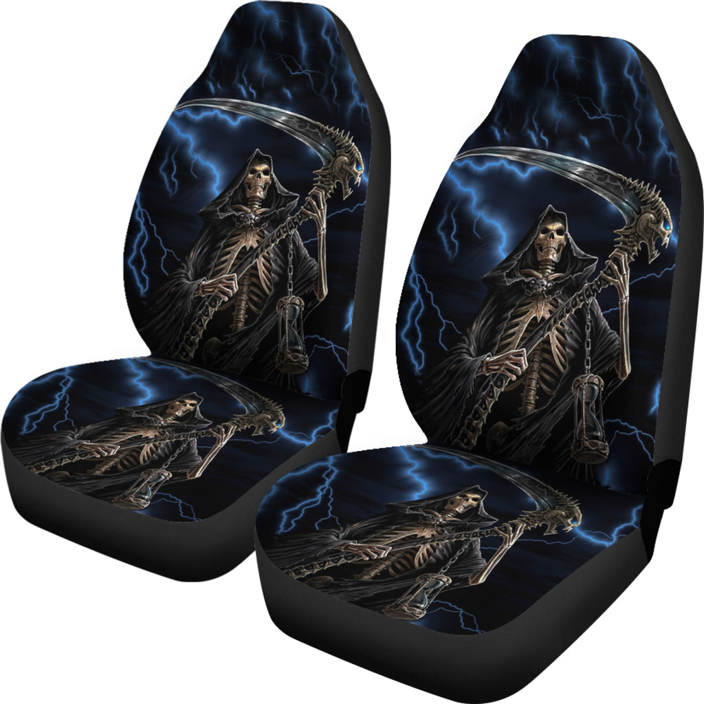 Set of 2 Grim reaper awesome skull car seat covers