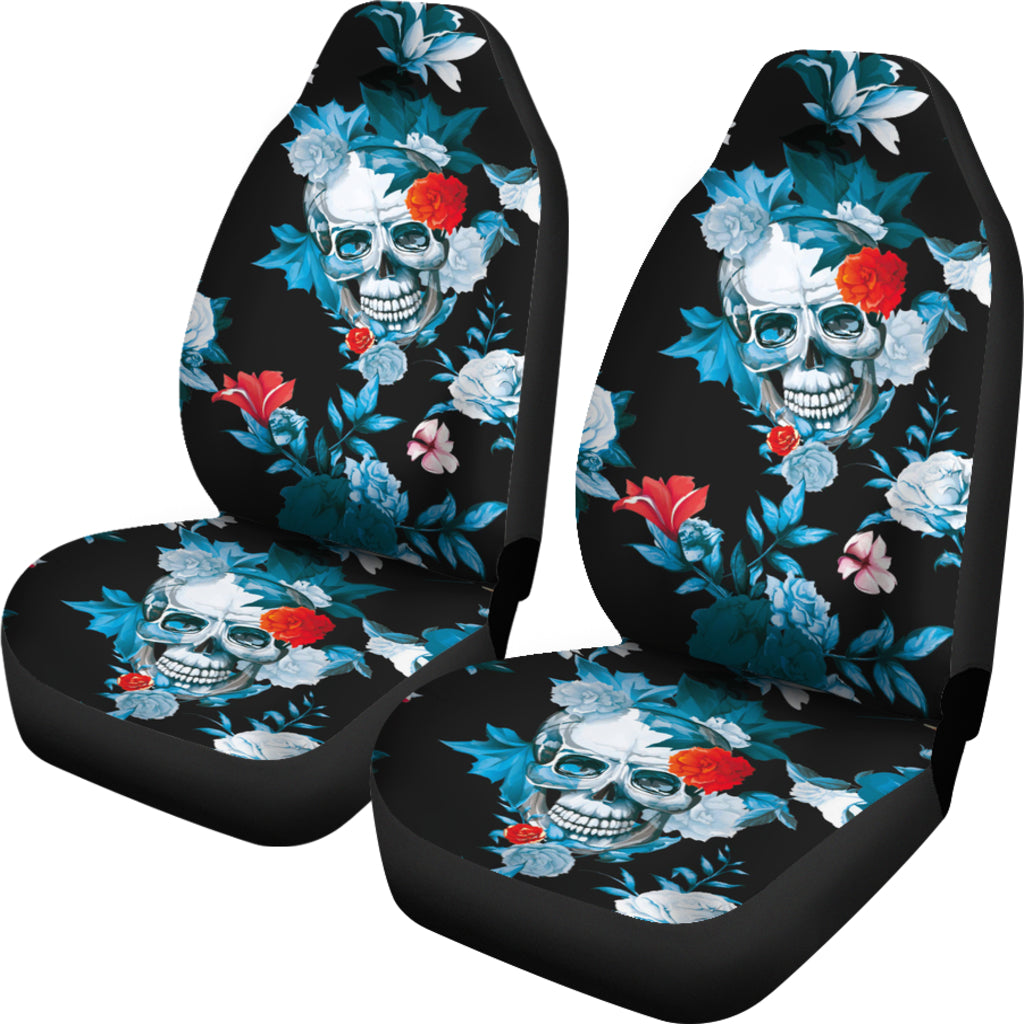 Set 2 pcs Floral sugar skull day of the dead skull car seat covers