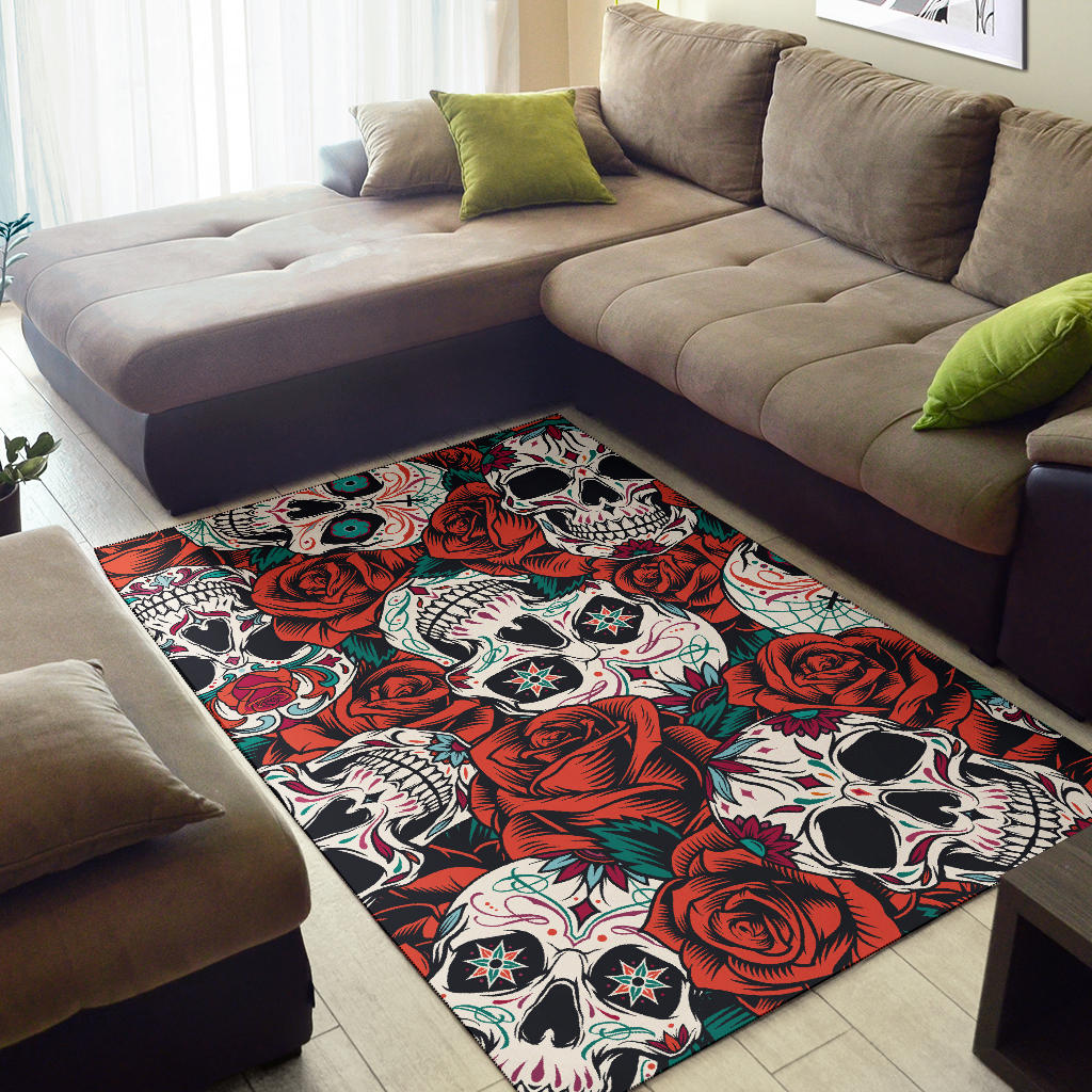 Awesome floral skull rug mat