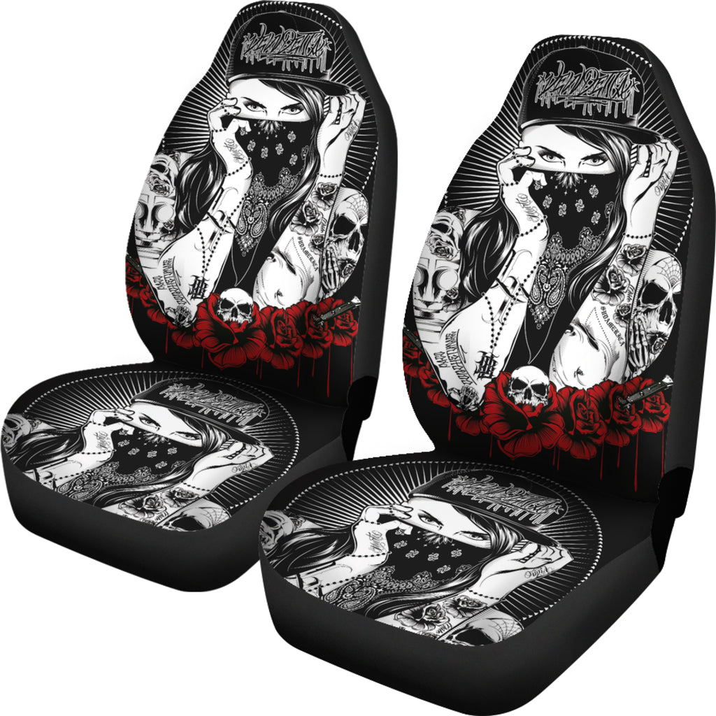 Set 2 pcs Gothic skull car seat covers