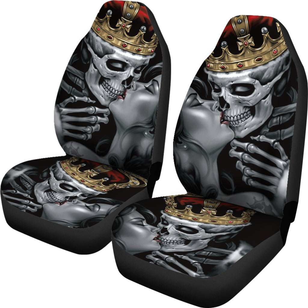 Set of 2 Skull king queen skull car seat covers