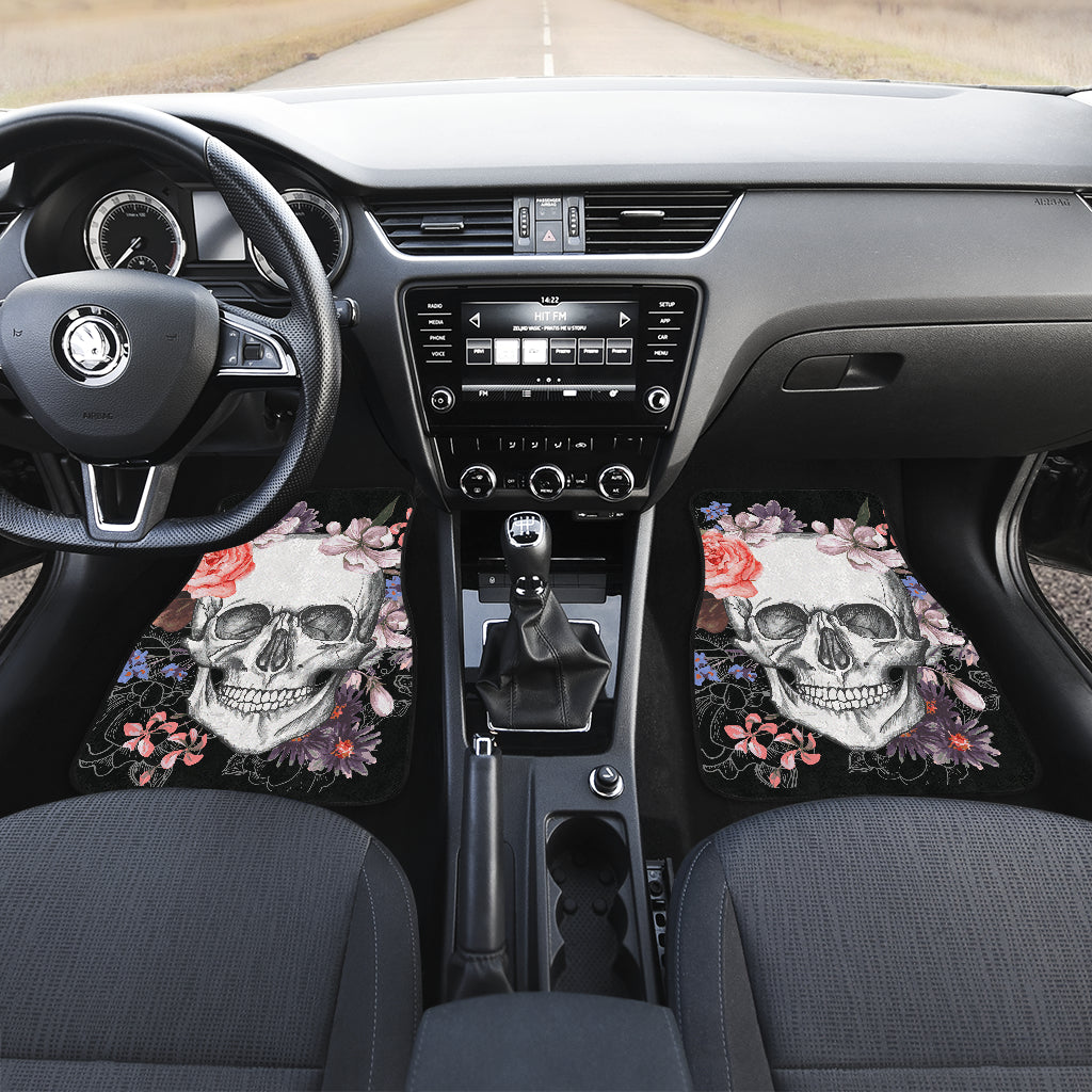 Set of 4 pcs floral rose skull car mats