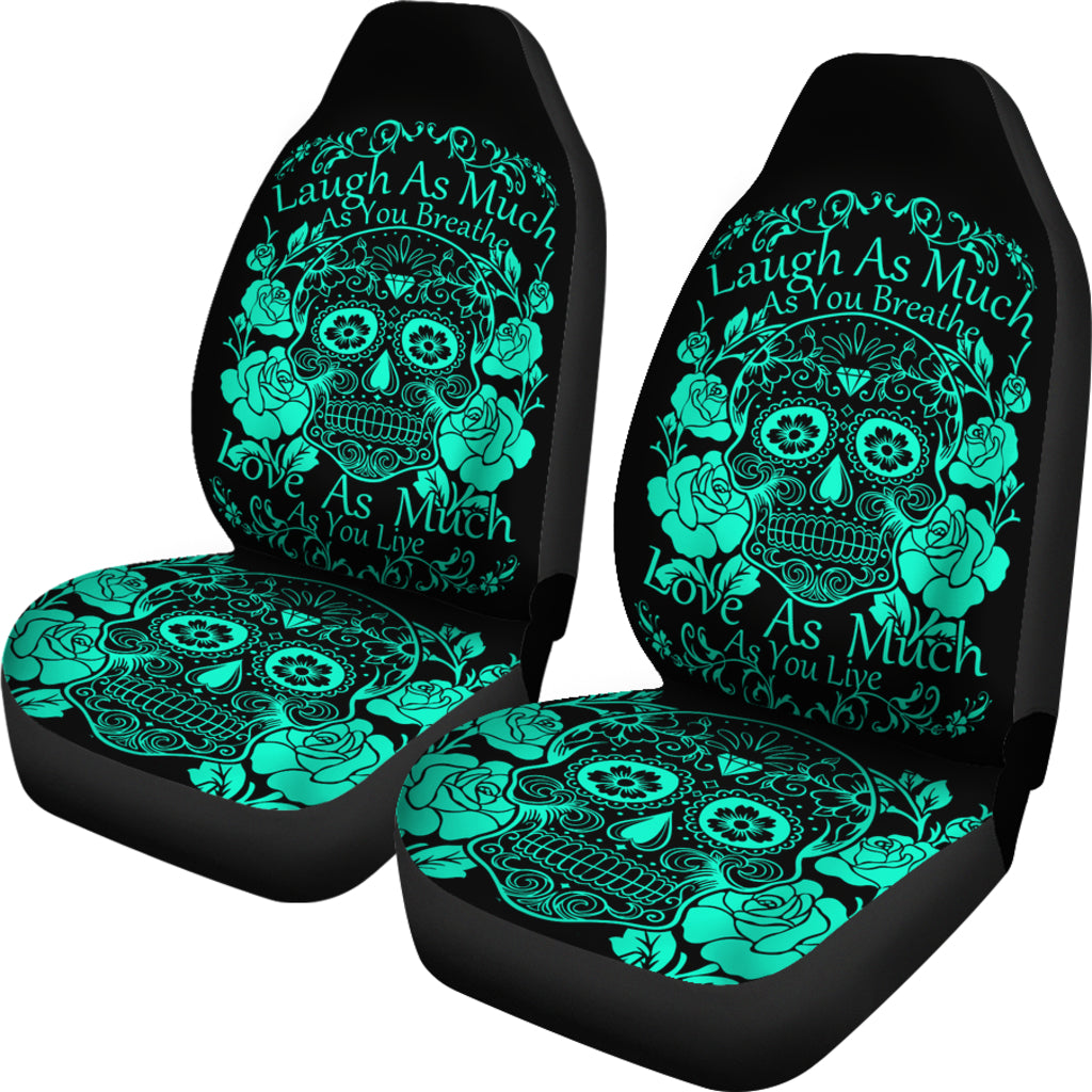 Set of 2 Sugar skull seat covers - Laugh As Much As You Breath
