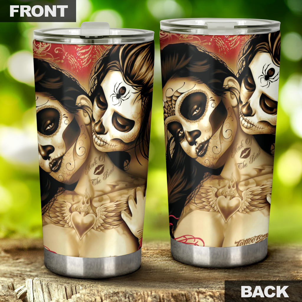 Beautiful girl sugar skull tumbler cup