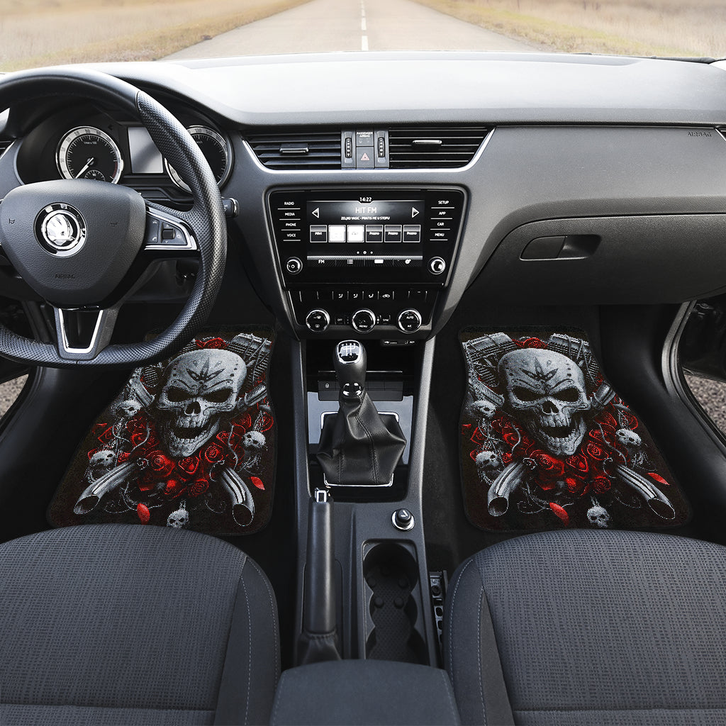 Set of 4 pcs flaming skull car mats