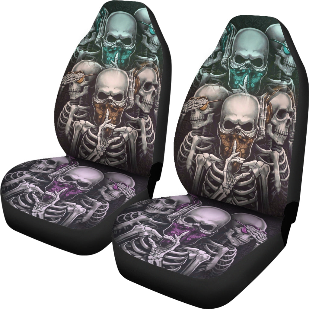 Set 2 pcs No see no speak no hear skull car seat covers