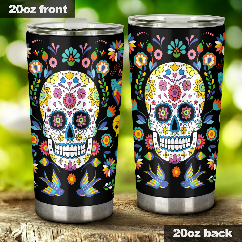 Mexican calaveras sugar skull tumbler mug