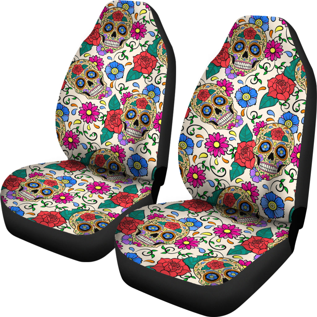Set of 2 sugar skull car seat covers