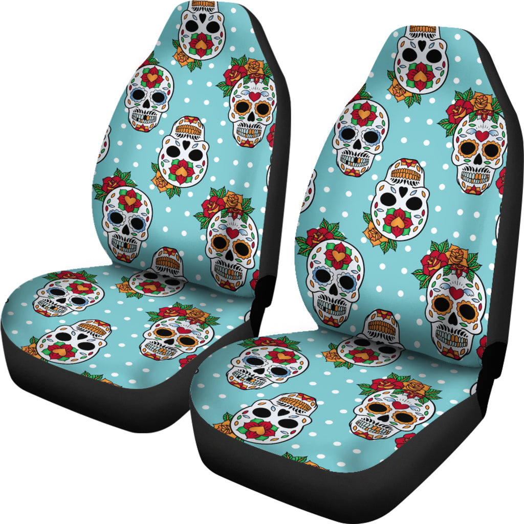 Set of 2 sugar skull day of the dead seat covers