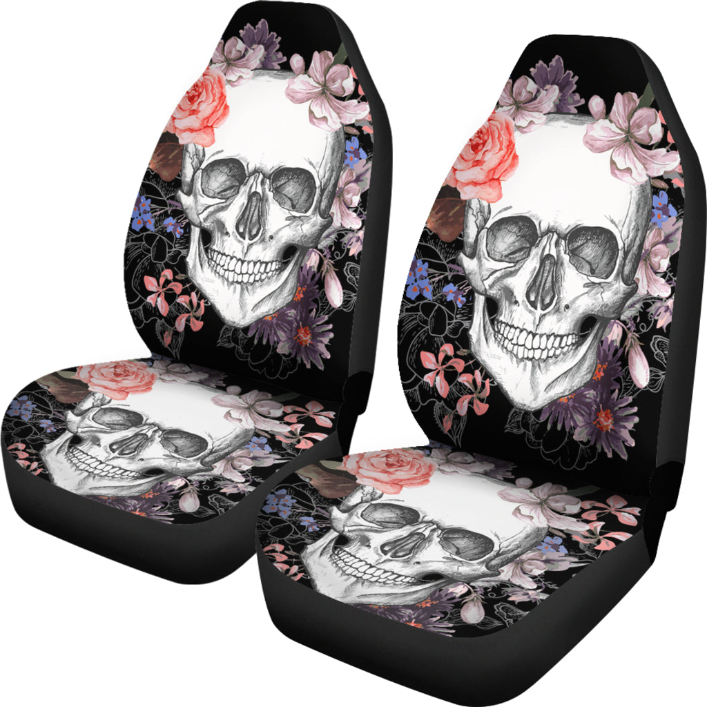 Set 2 pcs Floral gothic sugar skull car seat covers