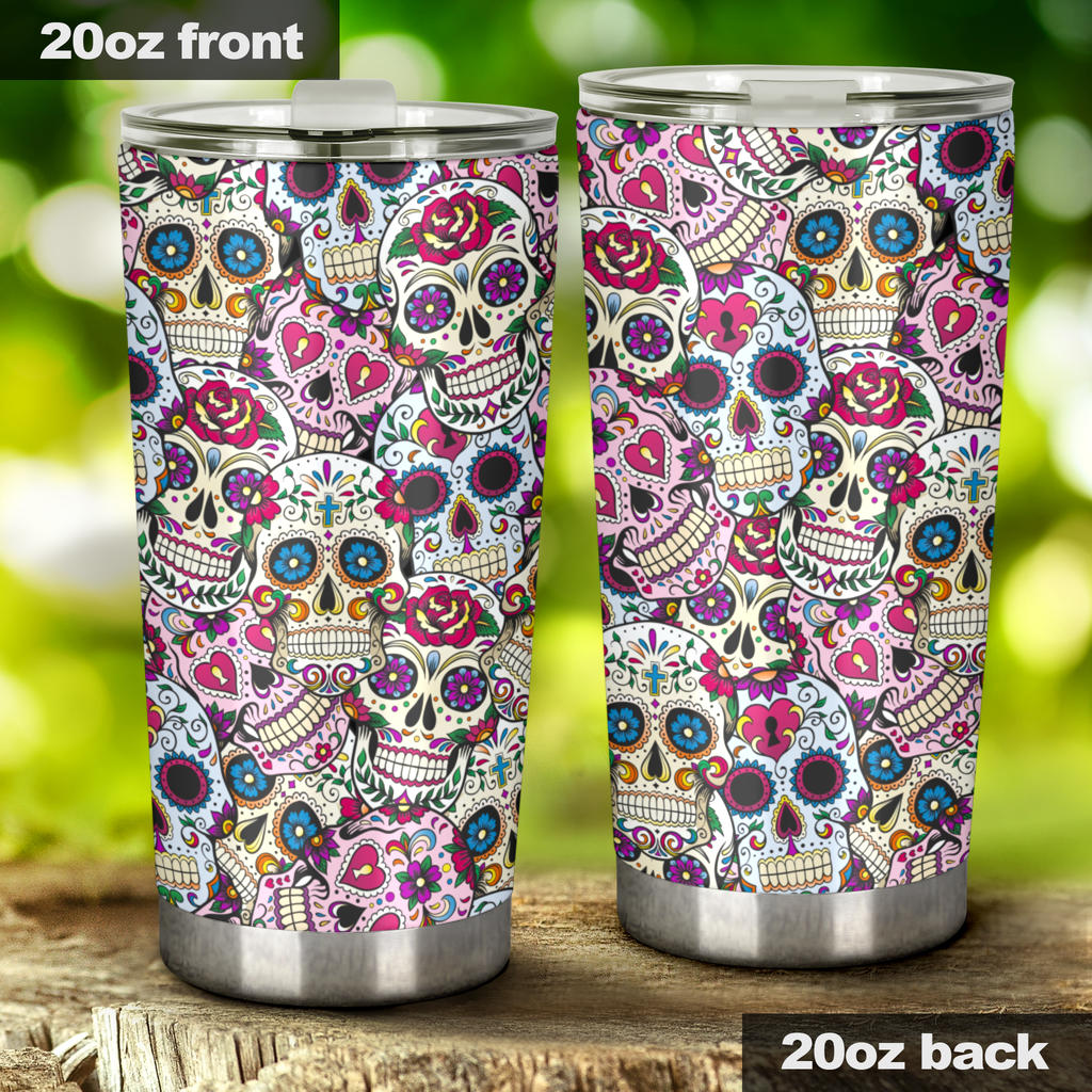 Sugar skull day of the dead tumbler travel mug
