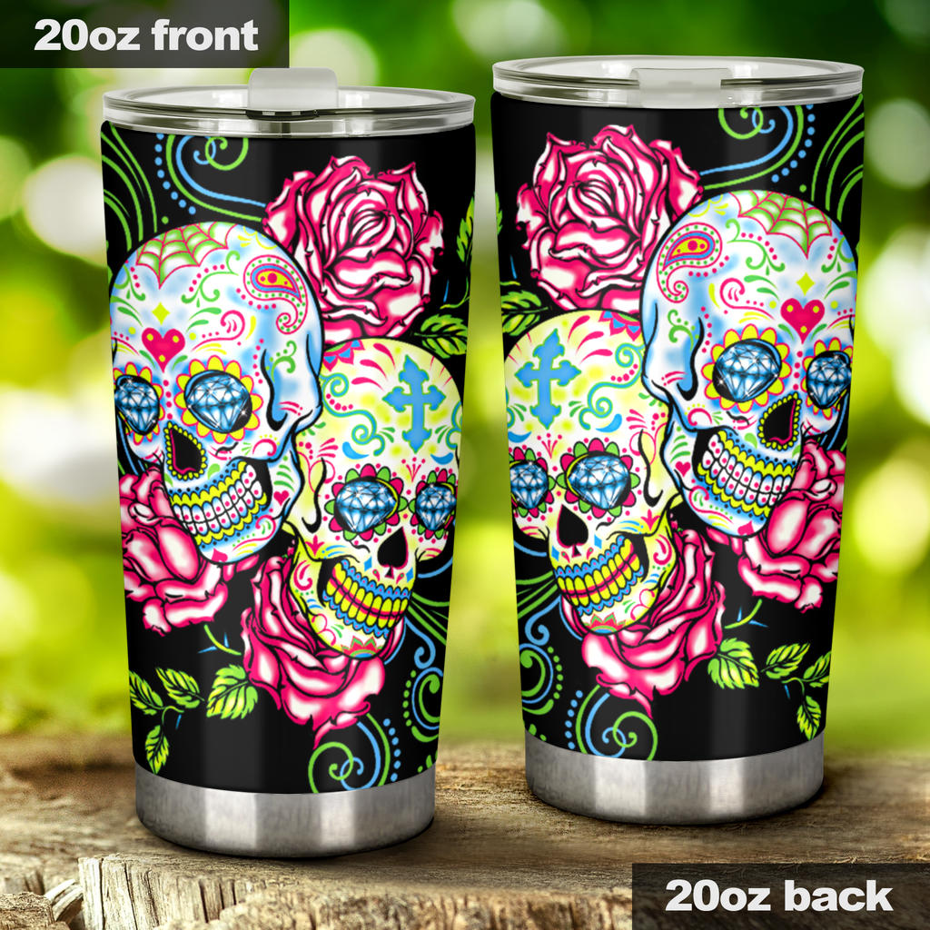 Sugar skull floral tumbler mug cup