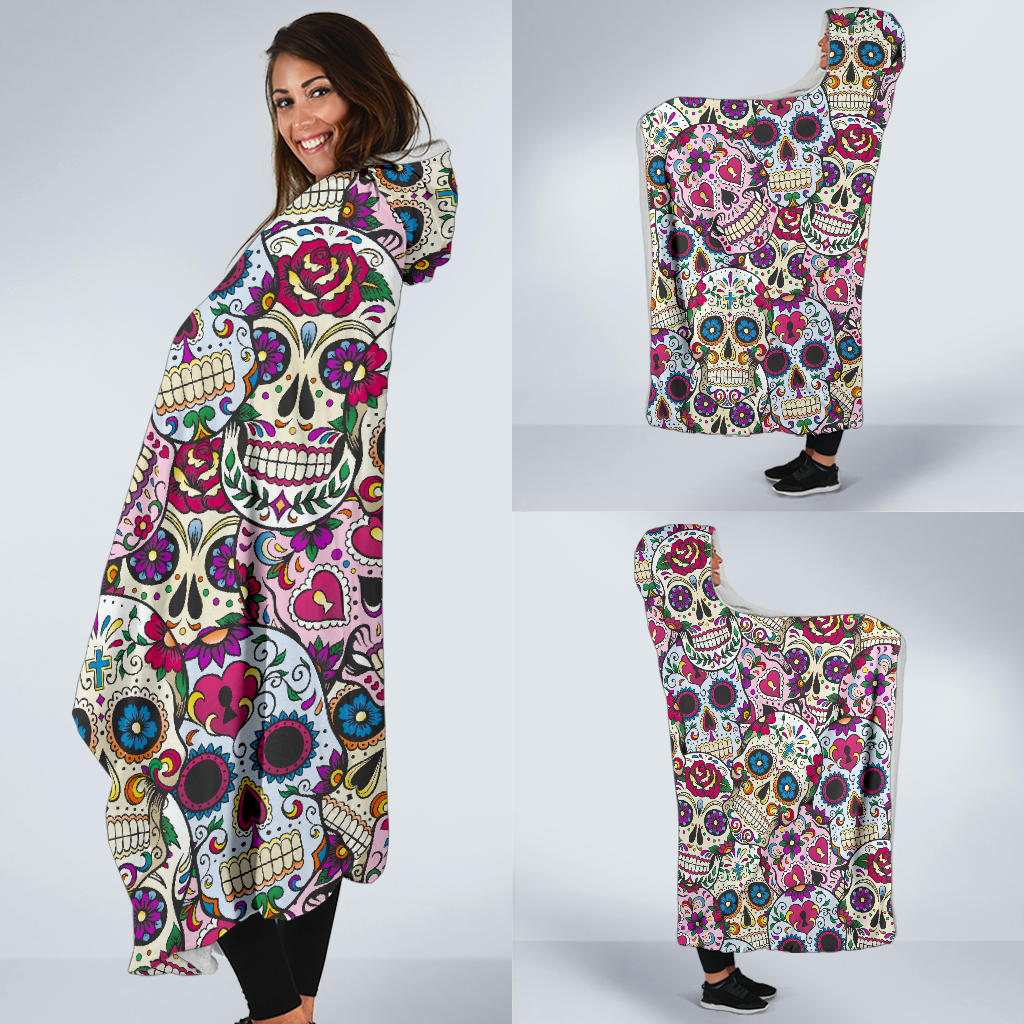 Beautiful sugar skull hoodie blanket, skull blanket