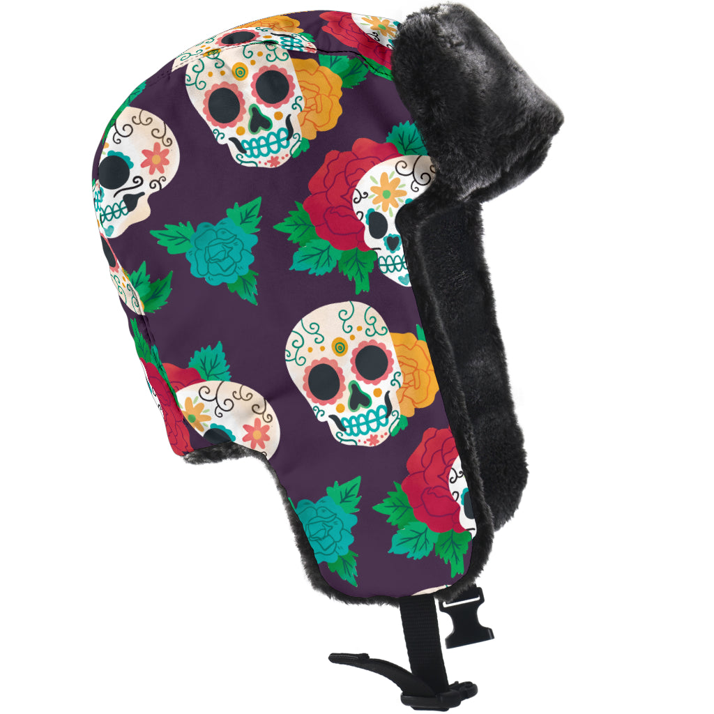Sugar skull trapper hat