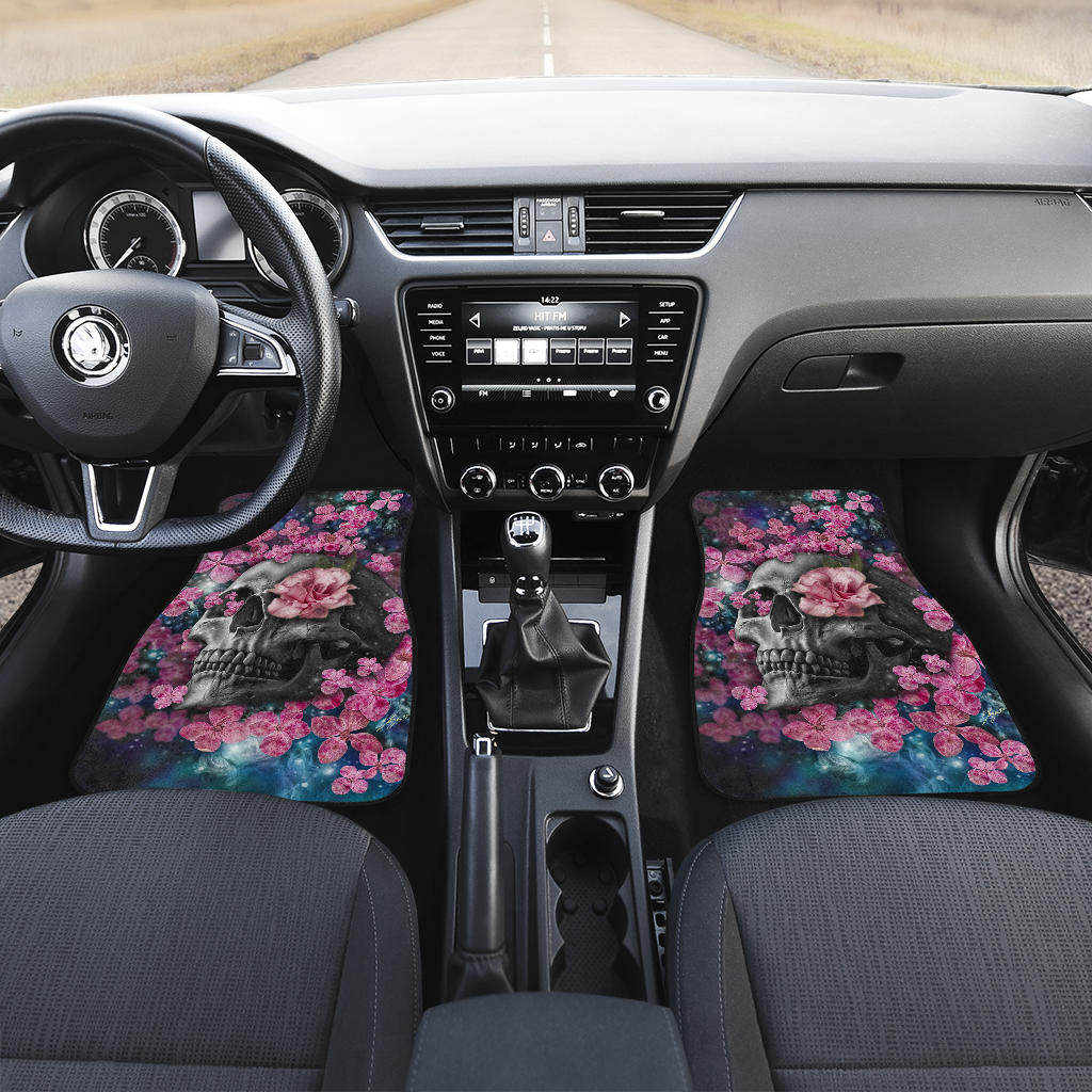 Set of 4 pcs floral skull car mats