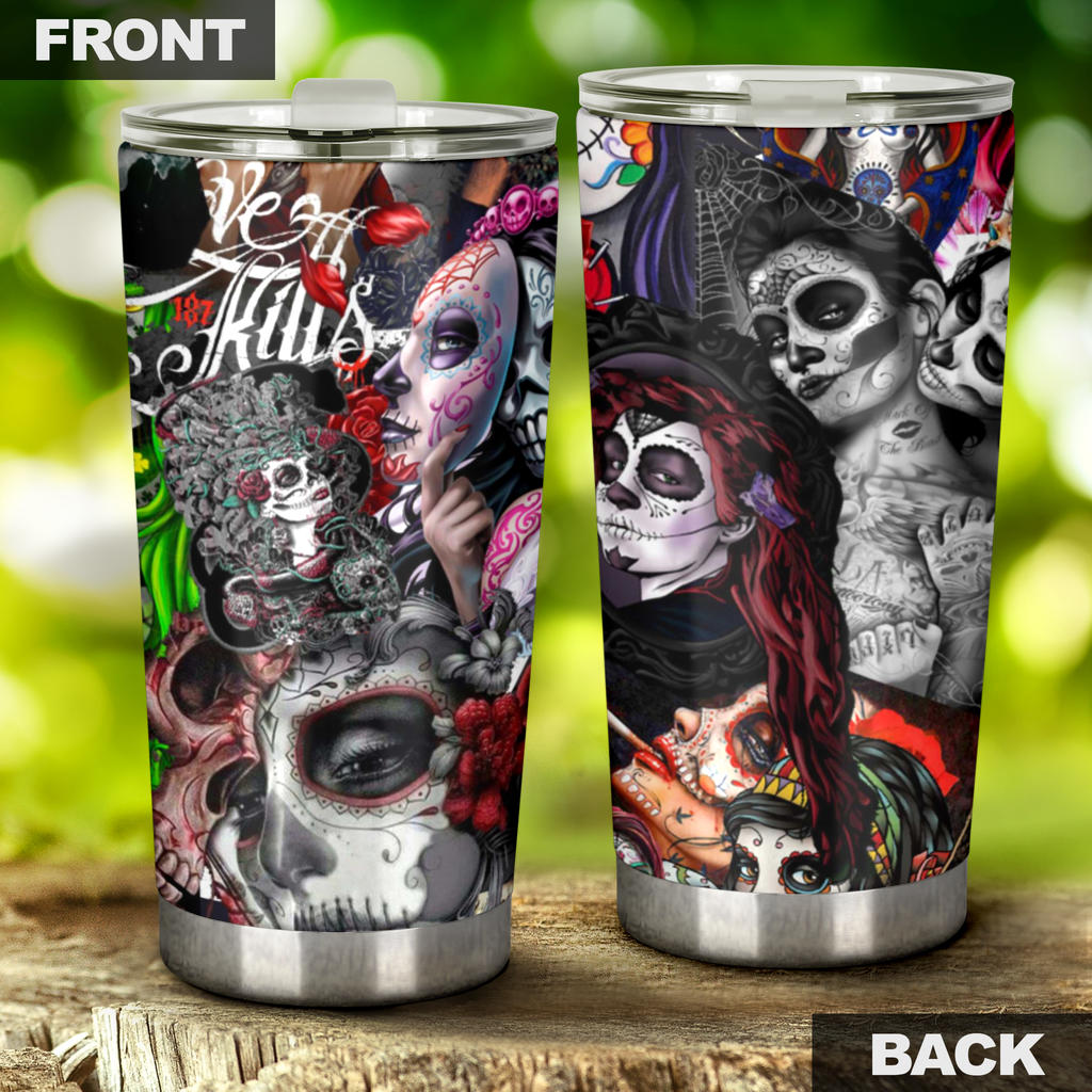 Sugar skull girl tumbler mug cup