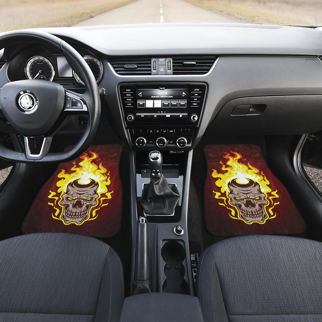 Set of 4 pcs flaming skull car mats