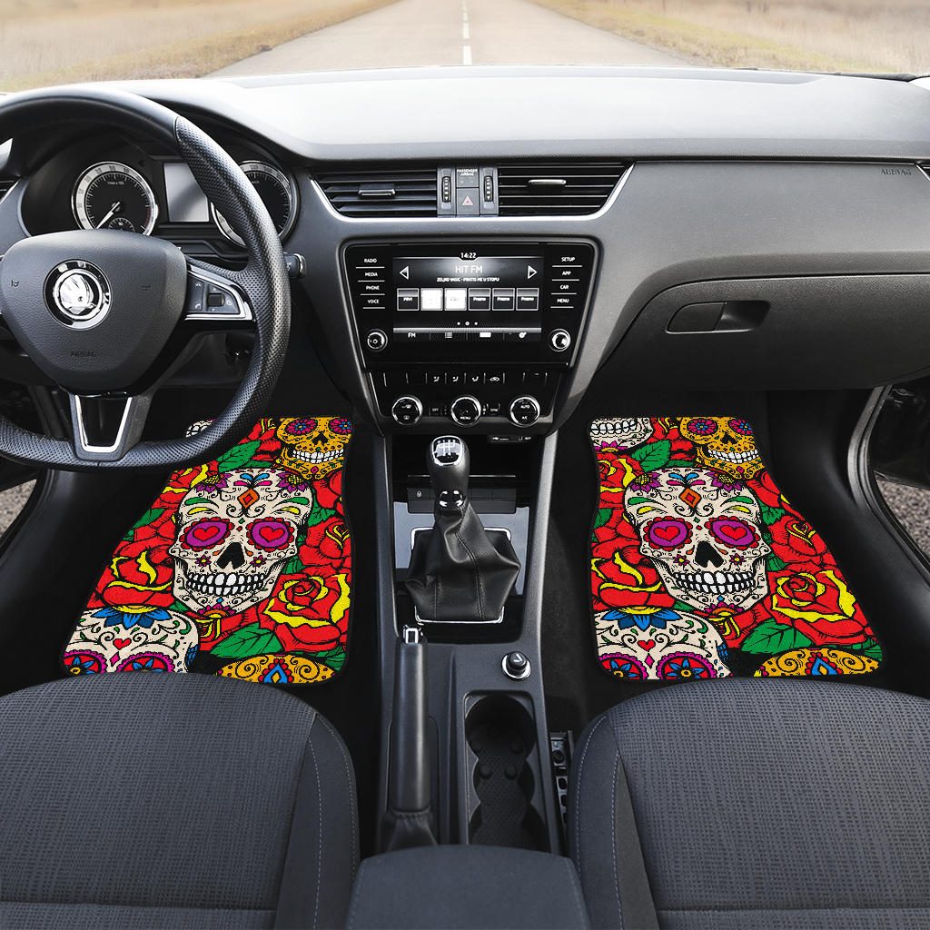 Set of 4 pcs sugar skull car mats