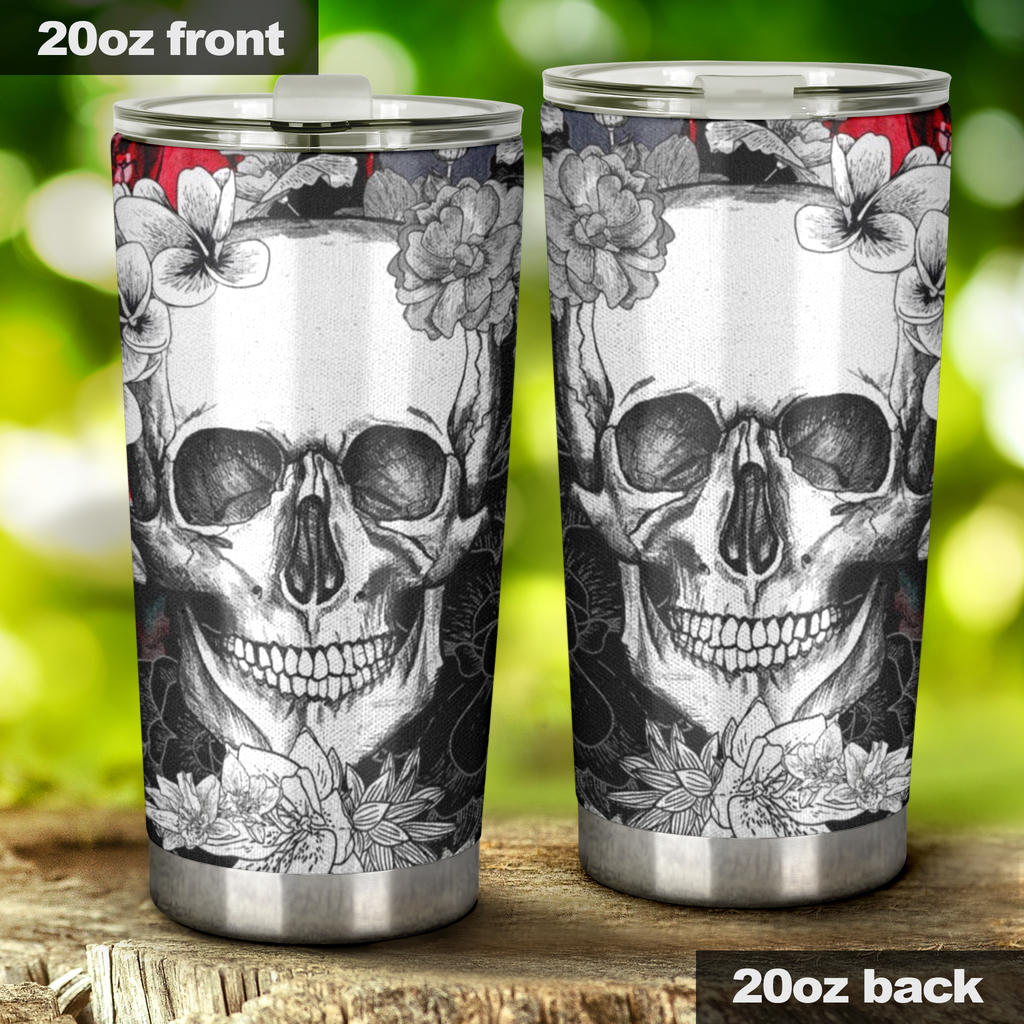 Floral skull tumbler mug cup