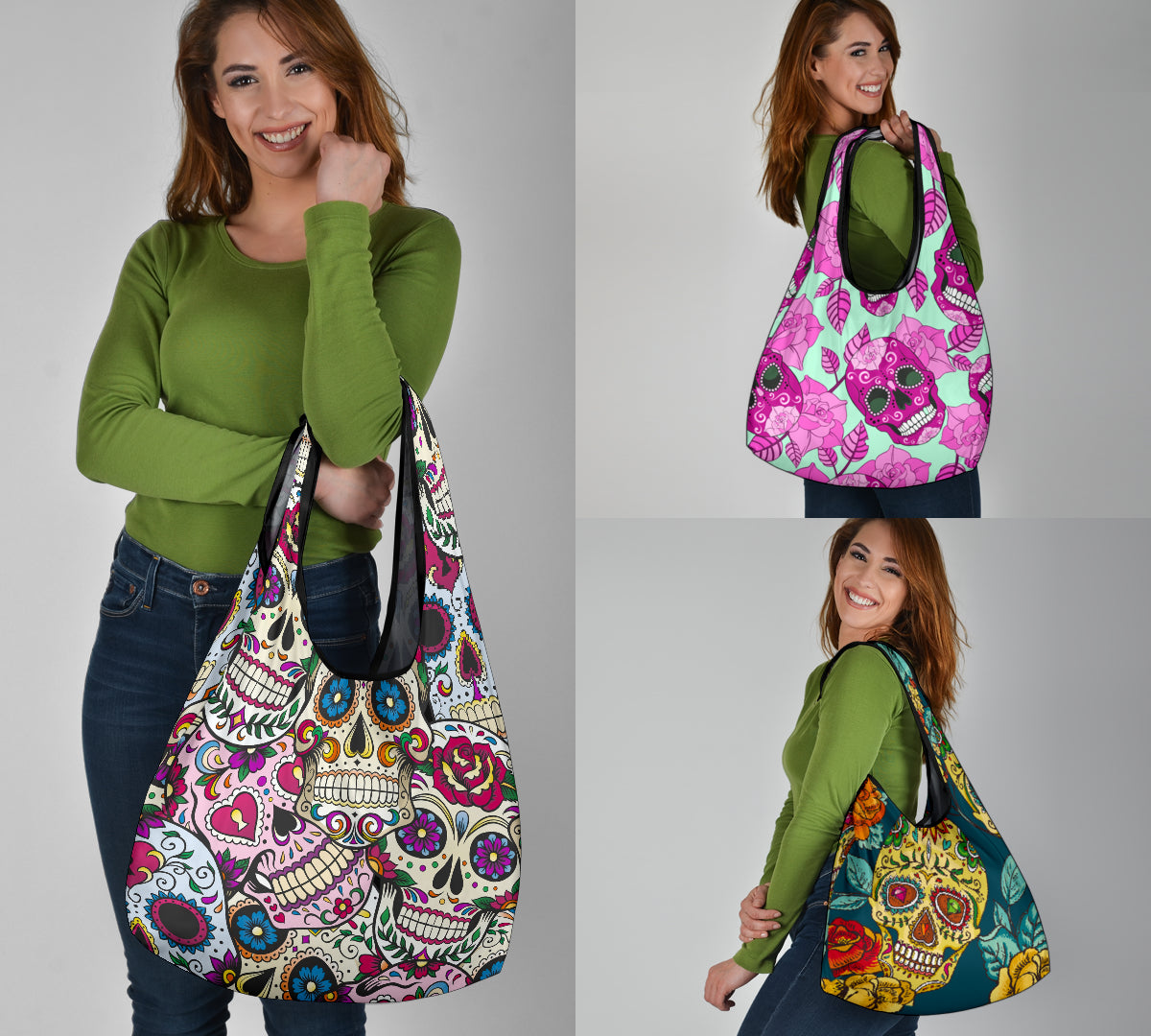 Set of 3pcs Sugar skull grocery bag