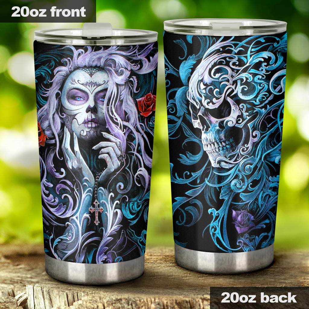 Day of the dead sugar skull tumbler cup
