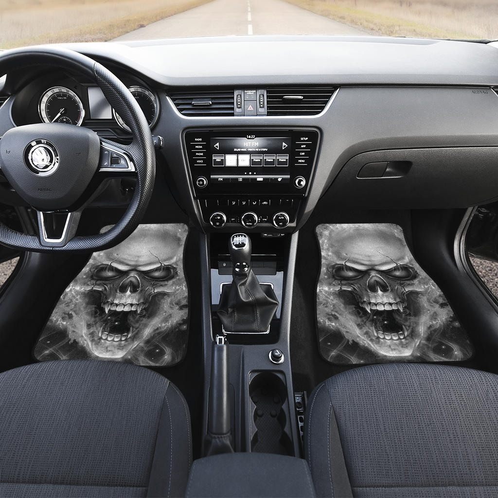 Set of 4 pcs flaming skull car mat
