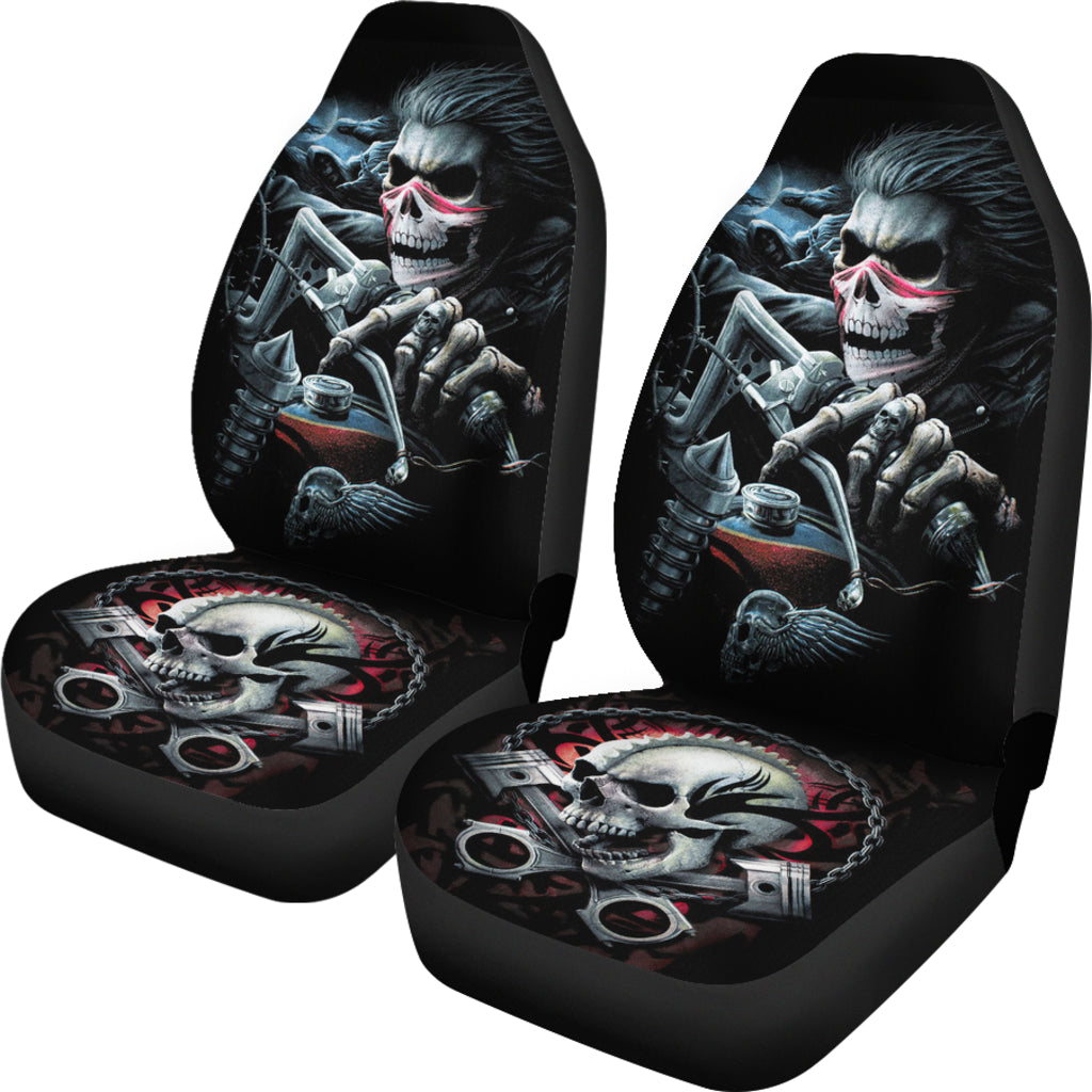 Set of 2 pcs biker skull girl car seat covers