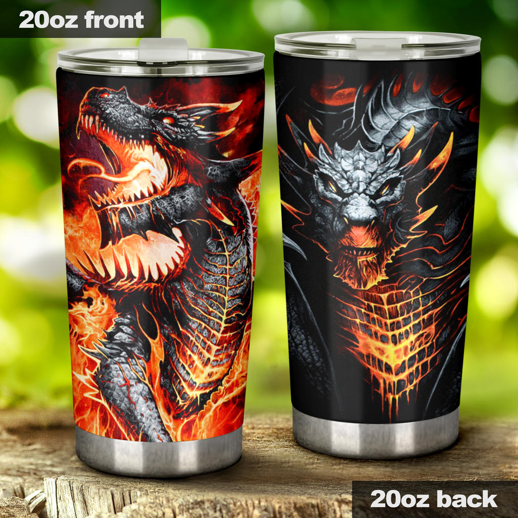 Dragon skull grim reaper tumbler travel mug