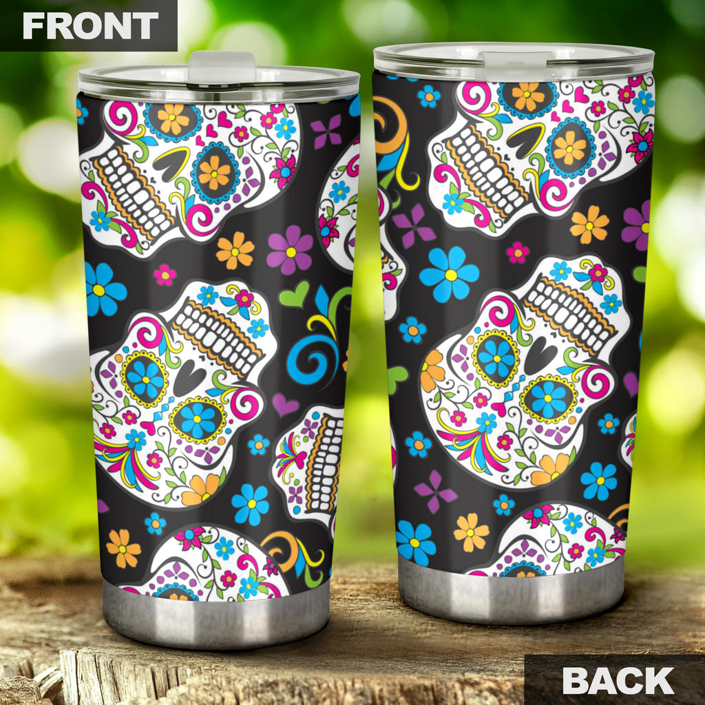 Sugar skull floral tumbler mug cup