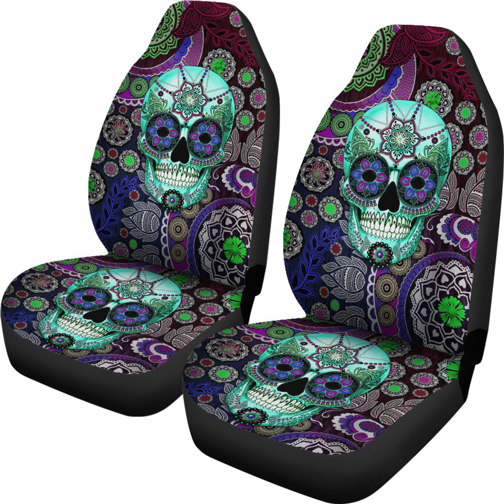 Set 2 pcs sugar skull car seat covers