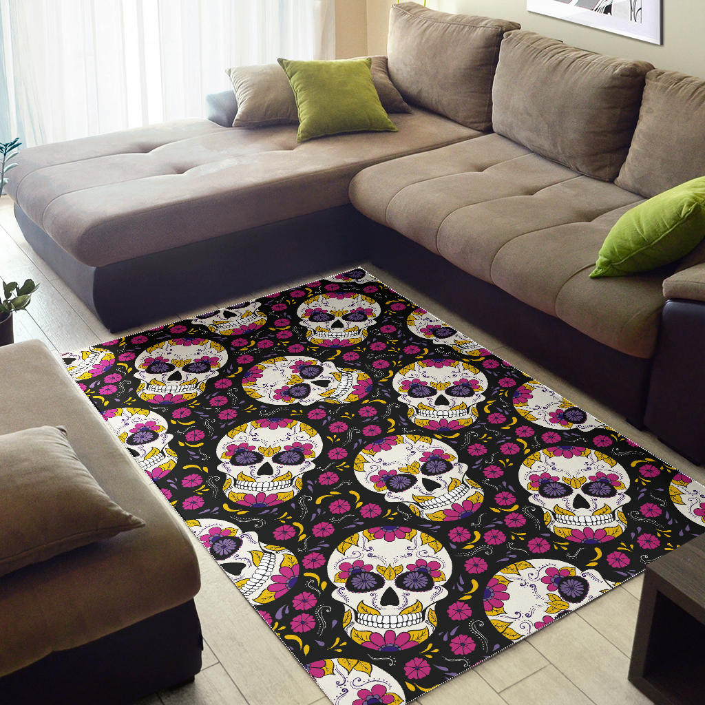 Sugar skull area rug, day of the dead rug carpet