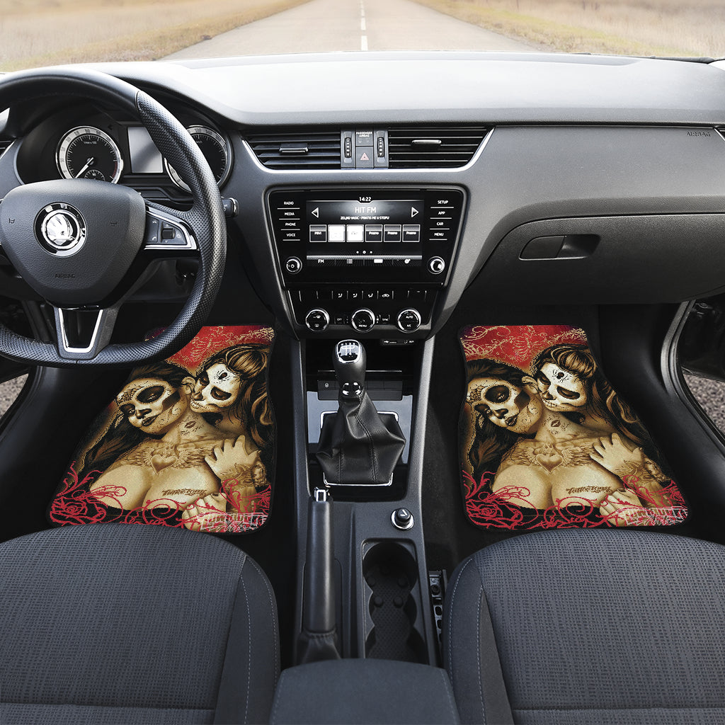 Set of 4 pcs beautiful girl sugar skulls car mats